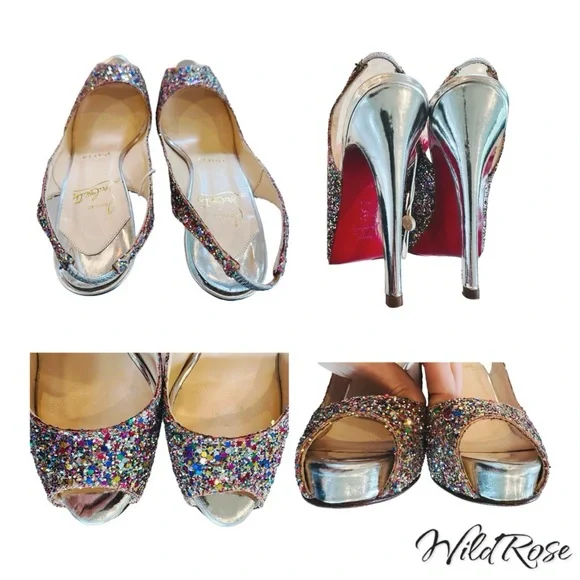 CHRISTIAN LOUBOUTIN Sparkle Confetti Glitter Prive Slingback Pump Sandals SZ 36